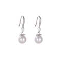Elegant French style pearl drop earrings with micro-set zircon floral silver hooks - Pearl Silver