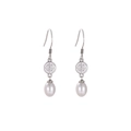Elegant silver teardrop pearl drop earrings with traditional hollow metal pattern - Thai Silver