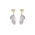 Orecchini a pendente bicolore a forma di cuore e ala con texture metallica oro e argento - Rame / Bicolore Oro e Argento