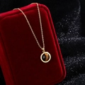 Minimalist tiger eye stone round pendant necklace on elegant red velvet gift box - Tiger's Eye (Gold Plated)
