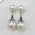 French style Saturn pearl earrings with teardrop pendants on a clean white background - Copper / White Gold