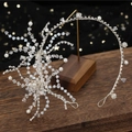 Cerchietto da sposa in argento scintillante con cristalli e perle su sfondo stellato - Argento