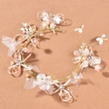 Elegante cerchietto in filo d'oro con farfalle di pizzo bianco, perle e cristalli - Barra Lunga Rosa