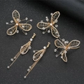 Set di forcine per capelli e orecchini a clip sposa con ali di farfalla e nappe di cristallo - Set Forcine Per Capelli E Clip Orecchie Farfalla