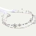 Elegante cerchietto da sposa in argento con fiori di cristallo e nastro bianco - Argento