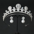 Luxurious silver bridal tiara and pearl earrings set with zircon stones for weddings - Silver Tiara & Earring Set