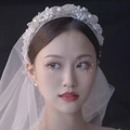 Elegante conjunto de diadema de novia con perlas cristales y velo de malla blanca - Diadema Y Velo