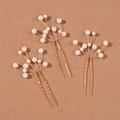 Three-piece gold bridal hair pin set with white pearls and branch-shaped wire design - Gold Style / Gold