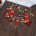 Fermagli per capelli da sposa con fiori rossi e orecchini lunghi con nappe - Set Fermagli e Orecchini Fiore Rosso
