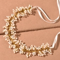 Cerchietto da sposa fatto a mano con perle bianche, cristalli e nastri di seta dorati - Oro