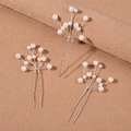 Three-piece silver U-shaped hair pins with white faux pearls for bridal wedding styling - Silver Style / Silver