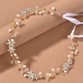Cerchietto da sposa fatto a mano con perle, cristalli e nastro bianco per matrimoni - Oro