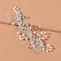 Elegante pettine per capelli da sposa in argento con strass scintillanti e perle bianche - Argento