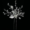 Horquilla de novia plateada con hojas de cristal y flor blanca para peinados de boda - Plateado