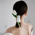Elegante cinta de pelo de satén blanco anudada en coleta con estilo romántico francés - Blanco