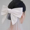 Élégant nœud à cheveux en satin blanc avec long voile en tulle pour la mariée - Nœud en Satin Long Voile / Nœud Blanc + Voile (100*150cm)