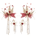 Conjunto de accesorios de novia china con cintas rojas, hojas doradas y borlas largas - Combinación de Pasadores con Borla