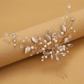 Spilla per capelli da sposa con foglie dorate, perle e cristalli su fondo testurizzato - Oro