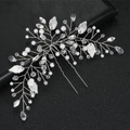 Squisito fermaglio per capelli da sposa con foglie d'argento, perle e cristalli - Argento