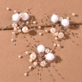 Set di tre fermagli per capelli da sposa con pompon di pelliccia e perle su lana marrone - Set Accessori Capelli