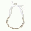 Fascia nuziale elegante con fiori di cristallo, perle e nastro di raso bianco sposa - Oro