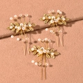 Set di 3 forcine dorate per sposa con perle bianche e cristalli per acconciature nuziali - Set di 3 / Oro
