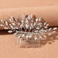 Pettine per capelli da sposa argento con strass marquise e design a foglia di cristallo - Argento