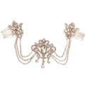 Pettine per capelli da sposa in oro rosa con catene di strass e pendente a goccia - Oro