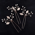Dettaglio di tre forcine per capelli fatte a mano con foglie dorate e perle eleganti - Set di 3 / Oro rosa