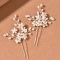 Set van 2 witte glazen bloem haarspelden met parels en kristallen voor bruidskapsels - Zilver