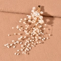 Elegante fermaglio da sposa con perle fatte a mano e design a ramo floreale dorato - Oro