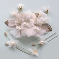 Elegante set di pettini per capelli da sposa con fiori bianchi perle e foglie d'oro - Set da 3 pezzi / Set con Zirconia Bianca