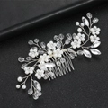 Pettine per capelli da sposa con perle bianche e decorazioni in cristallo scintillante - Argento