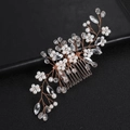 Pettine per capelli fatto a mano in oro rosa con perle bianche e cristalli da sposa - Oro rosa
