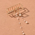 Detailed view of golden rectangle hair claw clip with elegant hanging pearl tassels - Square (Style 3)