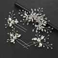 Set sposa con fermaglio argento, 3 forcine di perle e dettagli fiori di strass - Combo Fermaglio e Forcine / Argento
