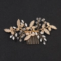 Elegante peineta dorada para novia con cuentas de cristal y hojas metálicas de boda - Estilo Hoja Dorada Hecho a Mano / Color Oro KC Hilo de Cobre