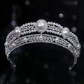 Luxury double layer bridal crown with pearls and rhinestones on a silver base - Silver