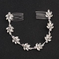 Elegante peine de novia con hojas de diamantes de imitación sobre base de metal plateado - Estilo 1 / Plateado
