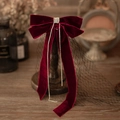 Lazo nupcial de terciopelo rojo vino con borlas de diamantes y malla negra para bodas de lujo - Estilo Rojo Vino 1