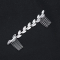 Detalle de peine nupcial plateado con diseño de hojas de diamantes de imitación - Plateado Estilo Corto
