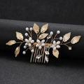 Elegante pettine per capelli da sposa con foglie dorate, perle e strass per matrimoni - Oro