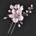 Dettaglio forcina per capelli con fiori rosa, perle e cristalli dorati da sposa - Forcina Oro Fiore Rosa