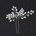 Forcina per capelli da sposa foglia argento con strass opale e perle bianche - Argento