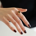 Damenring im Maillard-Stil mit Tigerauge und goldener strukturierter Oberfläche - Einstellbar Offen / Tigerauge Ring (Goldfarben)