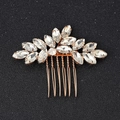 Elegante peine de pelo dorado con cristales marquise en forma de hoja y accesorio de seis púas - Dorado