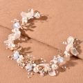 Accessorio capelli sposa fatto a mano con perle bianche e petali blu su filo d'oro - Ghirlanda (Lega Squisita) / Blu