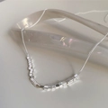 Minimalist S925 sterling silver cube pendant necklace with polished box chain for women - 925 Sterling Silver / Small Square Bead Necklace