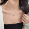 Elegant S925 sterling silver necklace with square halo pendant worn by female model - Square Diamond Style (White Gold)