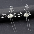 Elegante set di forcine per capelli da sposa con perle e cristalli e design a foglia - Argento